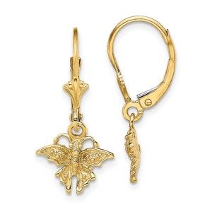 14k Yellow Genuine Gold Mini Butterfly Leverback Earrings